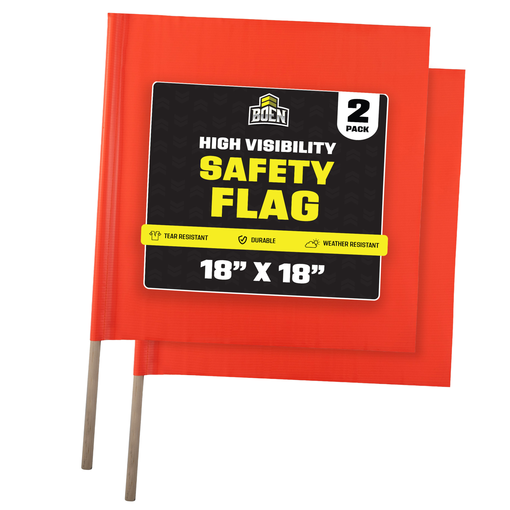 Boen Orange Safety Flag 18 in x 18 in, for Construction Sites, Traffic Control & Oversized Loads, 2-Pack